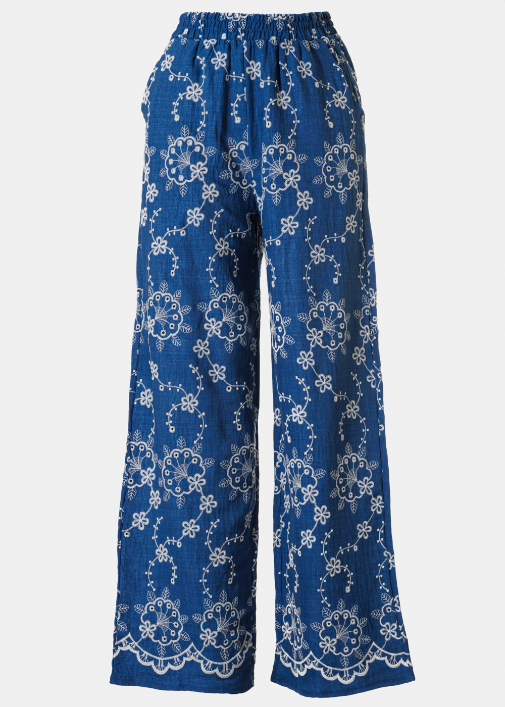 Blue Pants w/ Embroidered Flowers